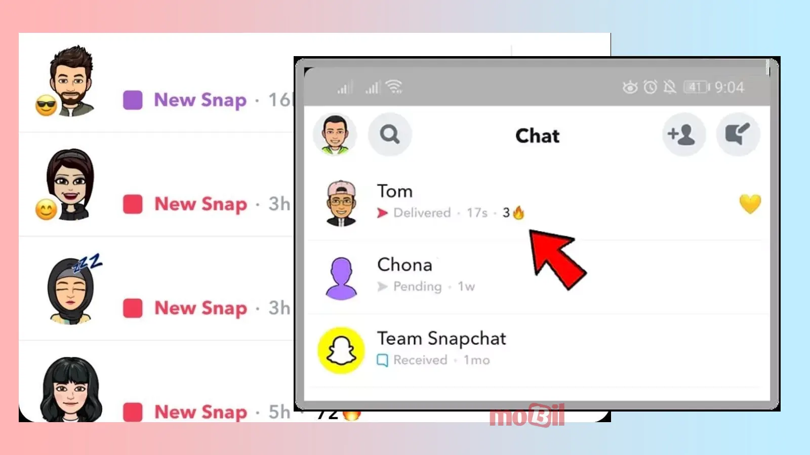 Snapchat ST che mostra il segno della freccia